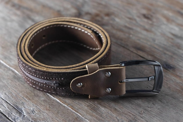 Leather Belt With Hidden Pocket