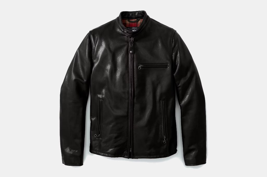 Schott Waxed Natural Pebbled Cowhide Cafe Leather Jacket